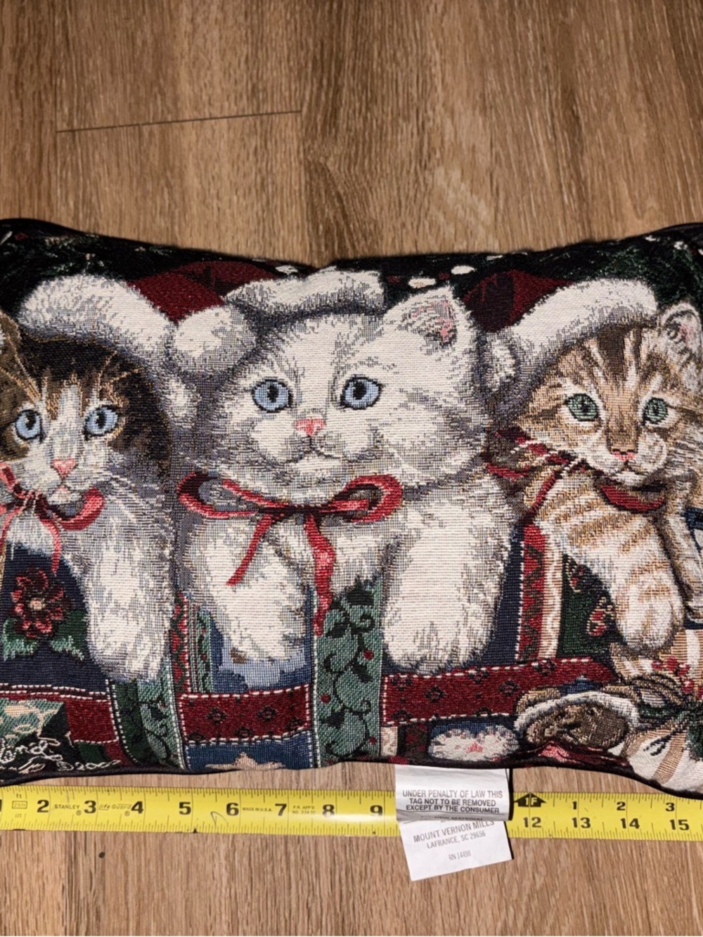 Christmas Cat Tapestry Pillow 16x6 Holiday Decorative Kitty Throw Cushion USA